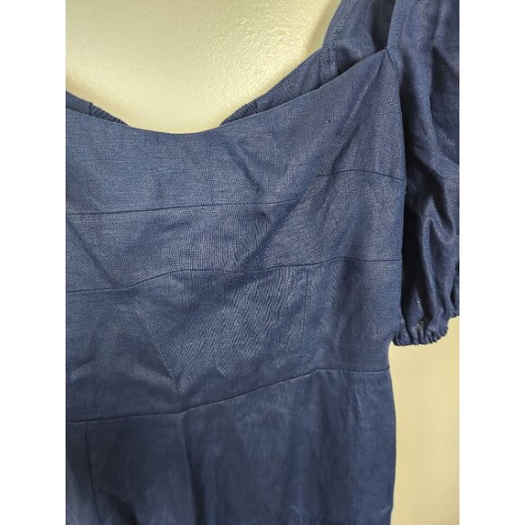 Reformation Women's Sz. 10 Blue Linen Belgium Midi Length Short Sleeve Dress - Picture 2 of 6